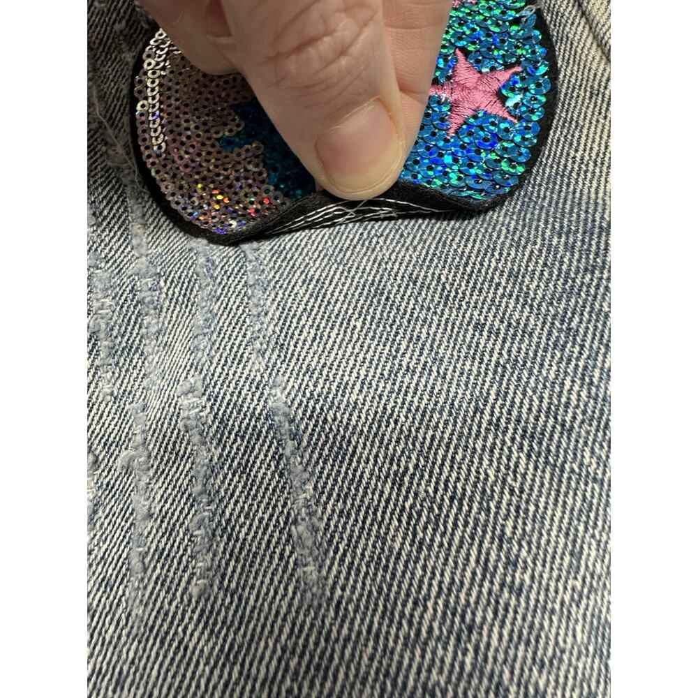 LF Taigwah Jeans Size 12 Star And Moon Denim Distressed Sequined - Picture 4 of 9